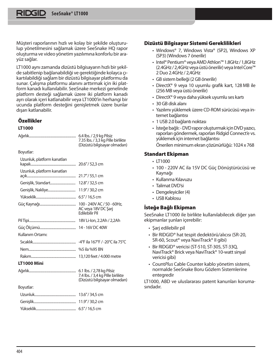 RIDGID SeeSnake LT1000 User Manual | Page 406 / 422