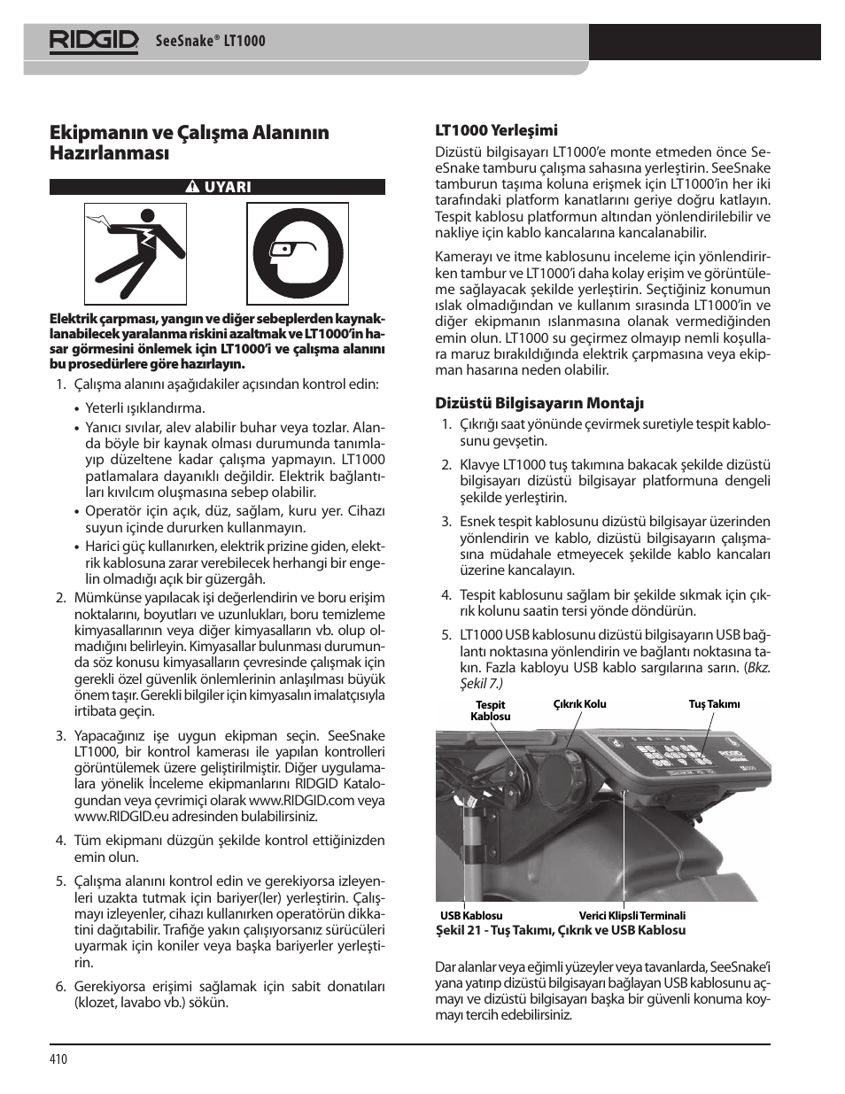 Ekipmanın ve çalışma alanının hazırlanması | RIDGID SeeSnake LT1000 User Manual | Page 412 / 422