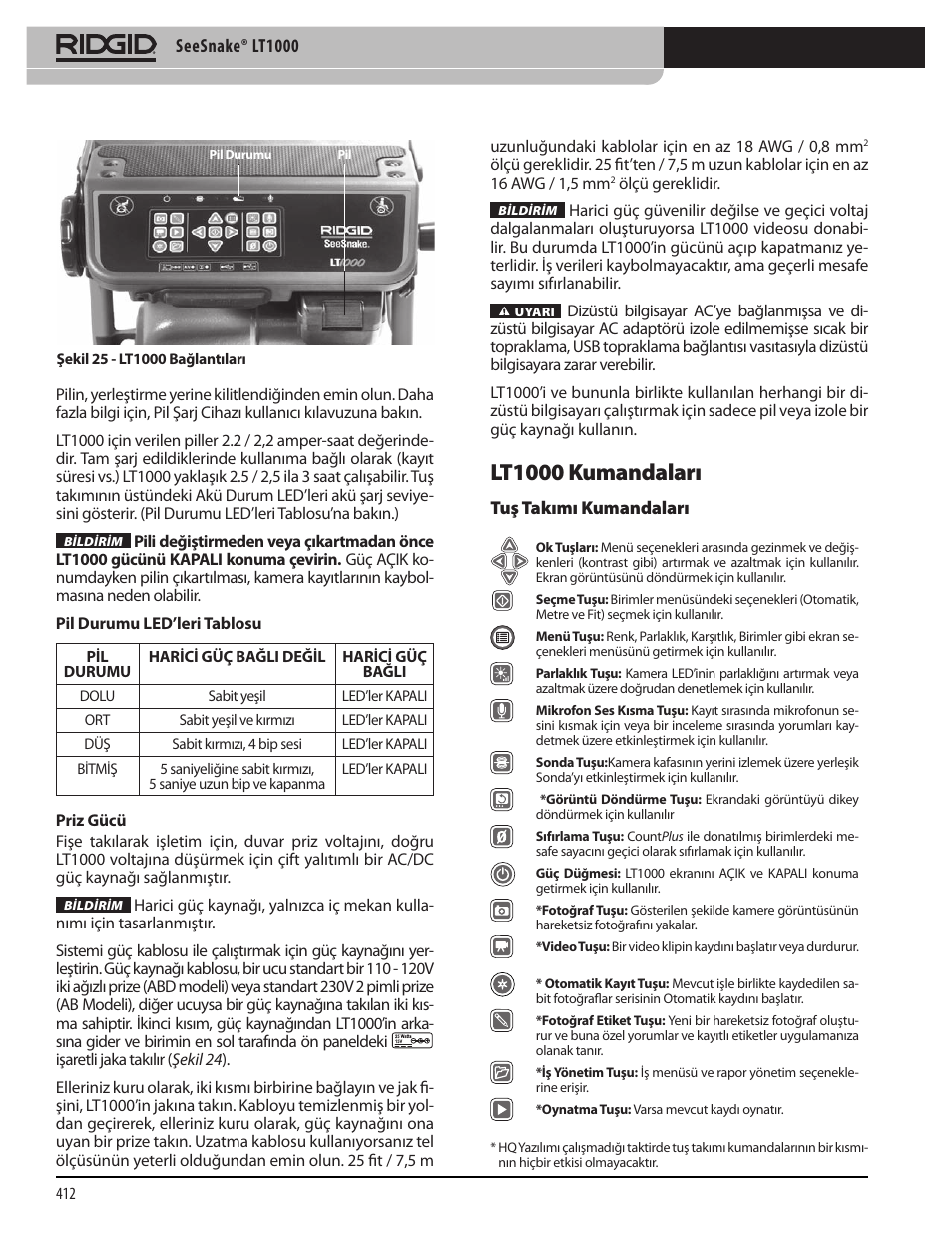Lt1000 kumandaları | RIDGID SeeSnake LT1000 User Manual | Page 414 / 422
