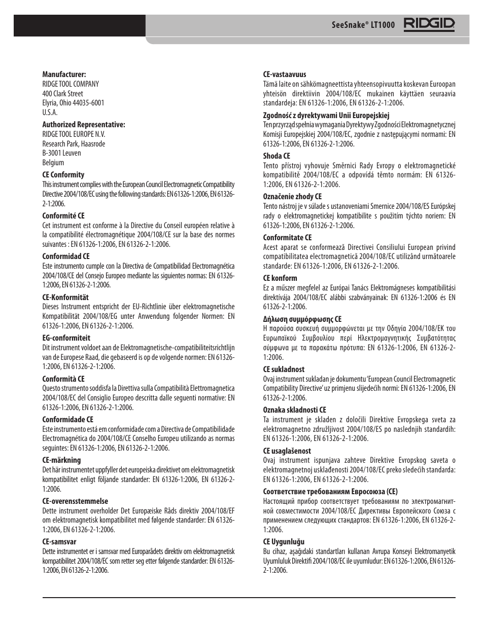 RIDGID SeeSnake LT1000 User Manual | Page 419 / 422