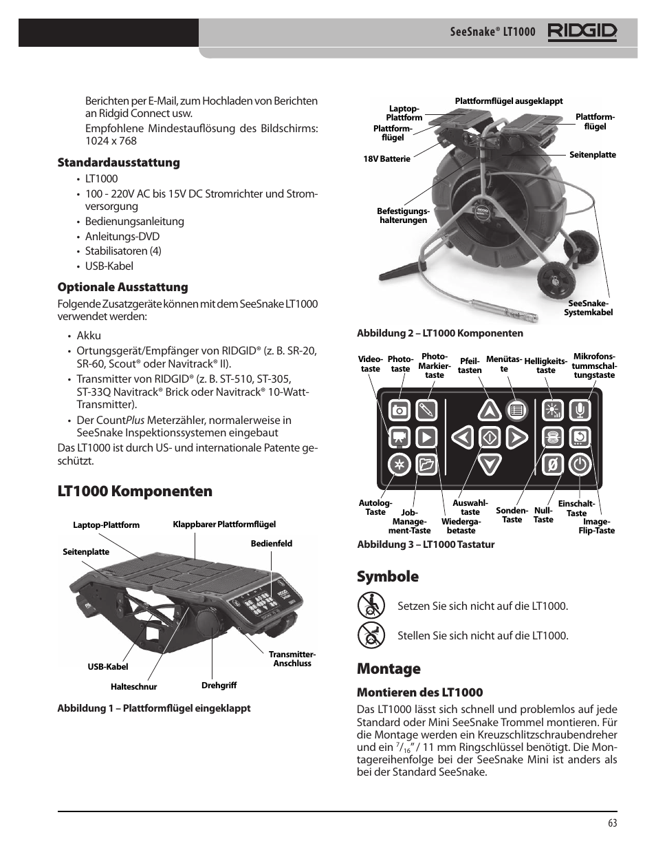 Lt1000 komponenten symbole montage, Seesnake® lt1000 | RIDGID SeeSnake LT1000 User Manual | Page 65 / 422