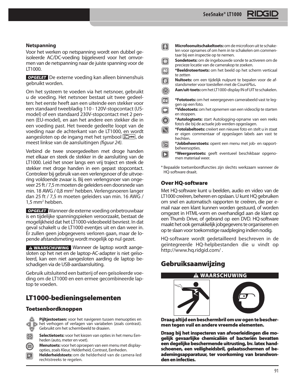 Lt1000-bedieningselementen, Gebruiksaanwijzing | RIDGID SeeSnake LT1000 User Manual | Page 93 / 422