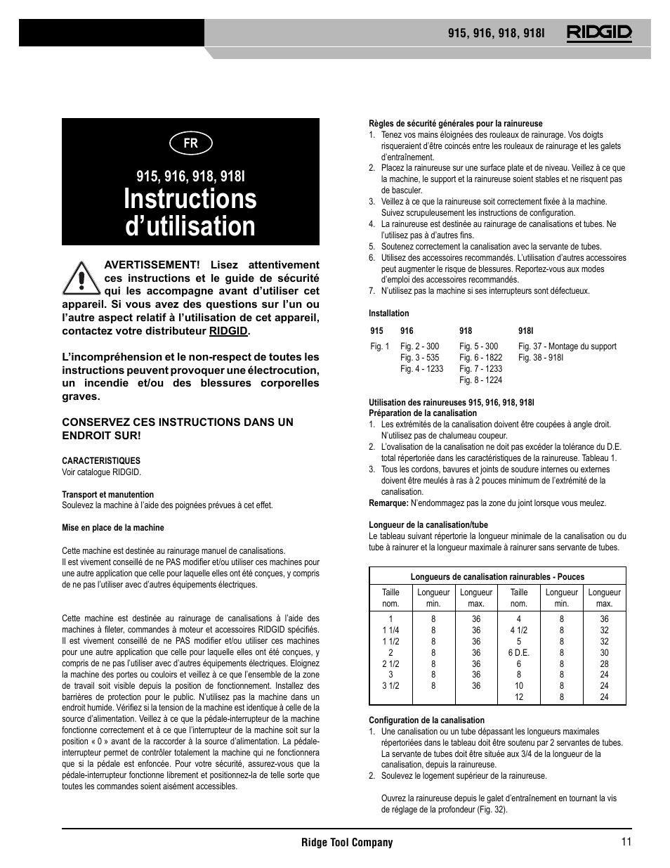 Instructions d’utilisation | RIDGID 918I User Manual | Page 12 / 98