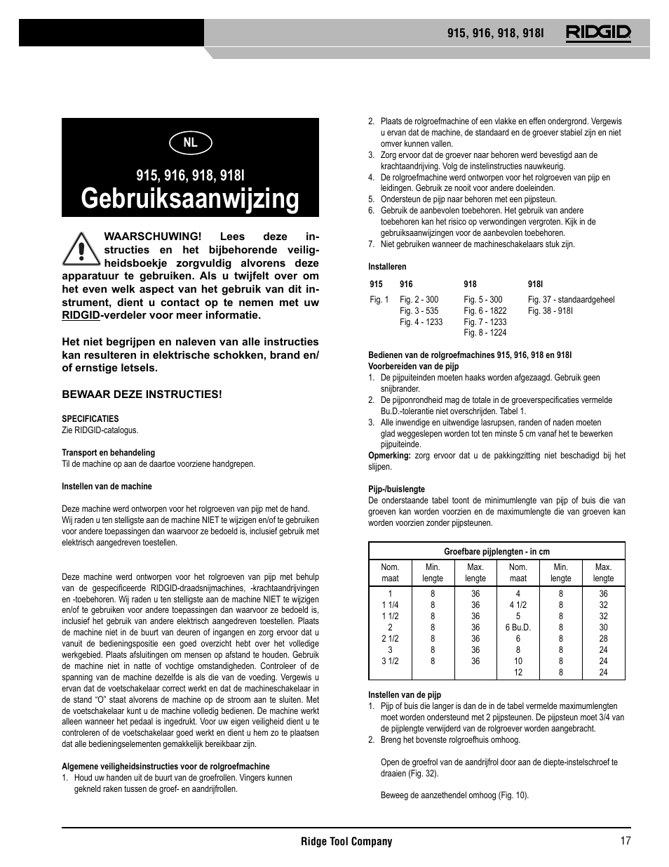 Gebruiksaanwijzing | RIDGID 918I User Manual | Page 18 / 98