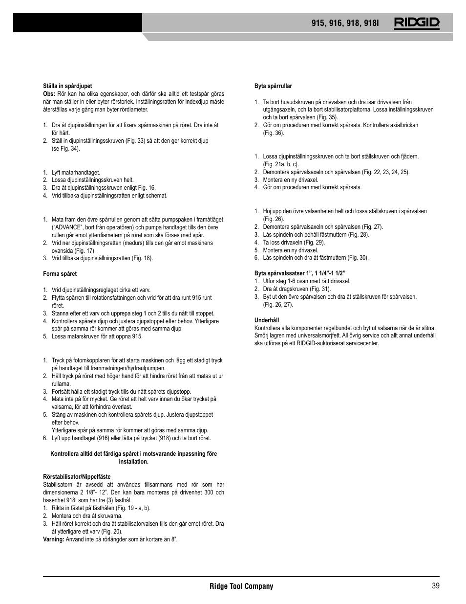 RIDGID 918I User Manual | Page 40 / 98