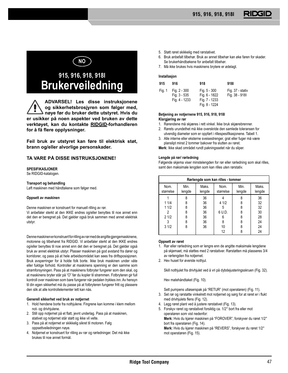 Brukerveiledning | RIDGID 918I User Manual | Page 48 / 98