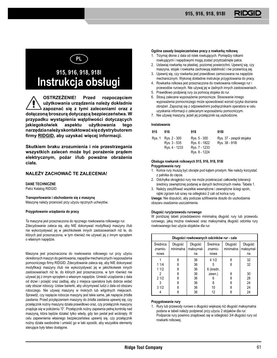 Instrukcja obsługi | RIDGID 918I User Manual | Page 62 / 98