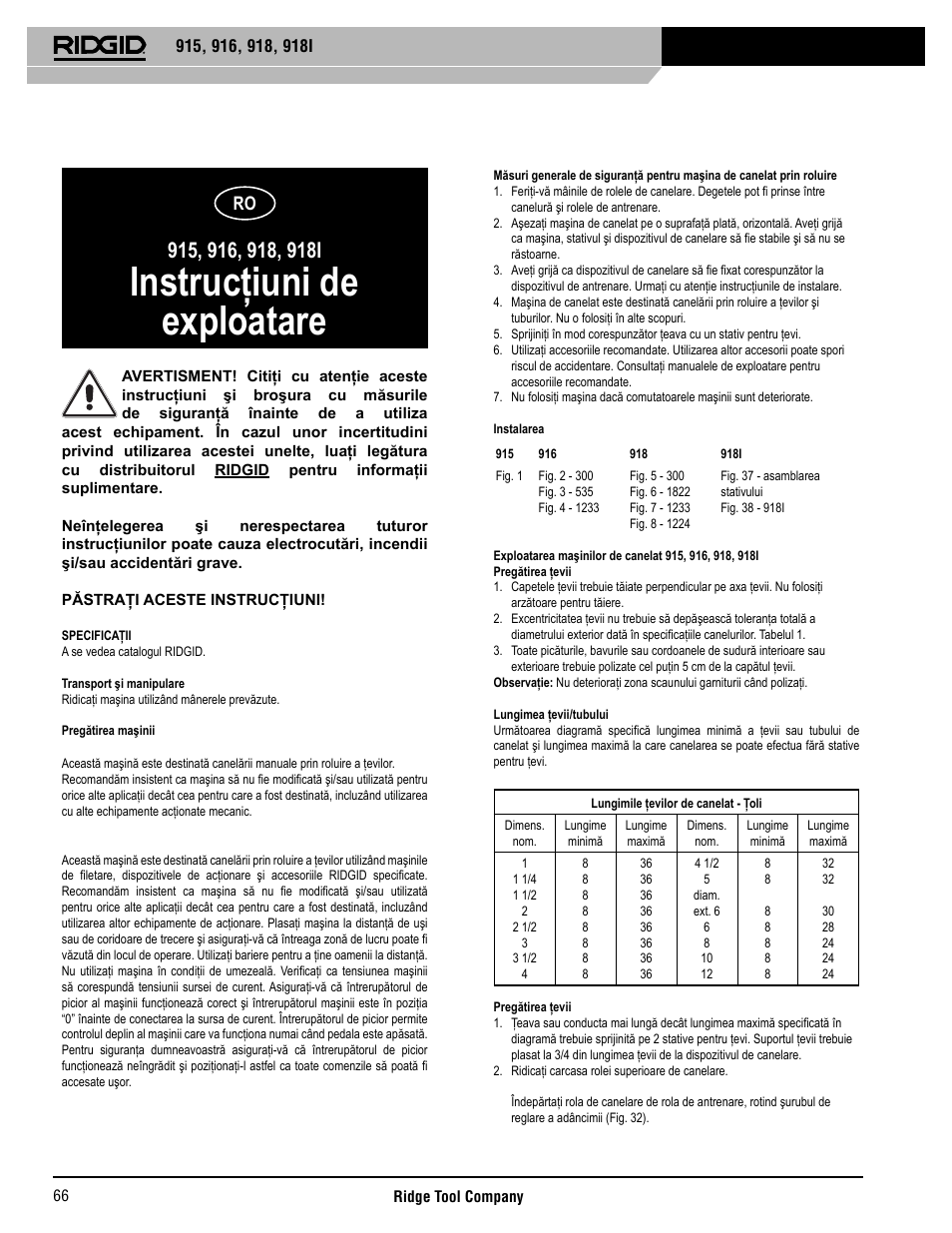 Instrucţiuni de exploatare | RIDGID 918I User Manual | Page 67 / 98