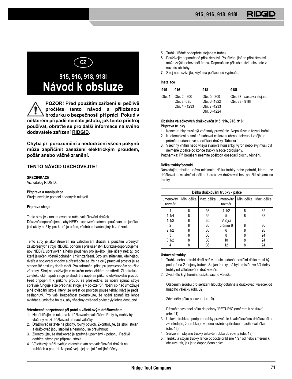 Návod k obsluze | RIDGID 918I User Manual | Page 72 / 98