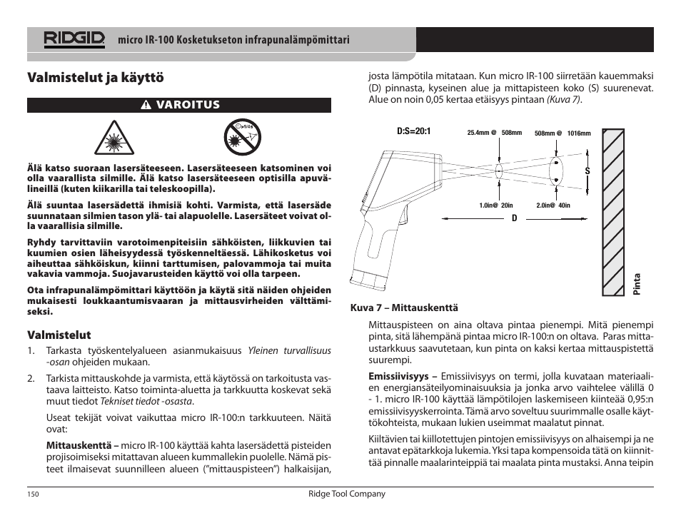 Valmistelut ja käyttö | RIDGID micro IR-100 User Manual | Page 152 / 312