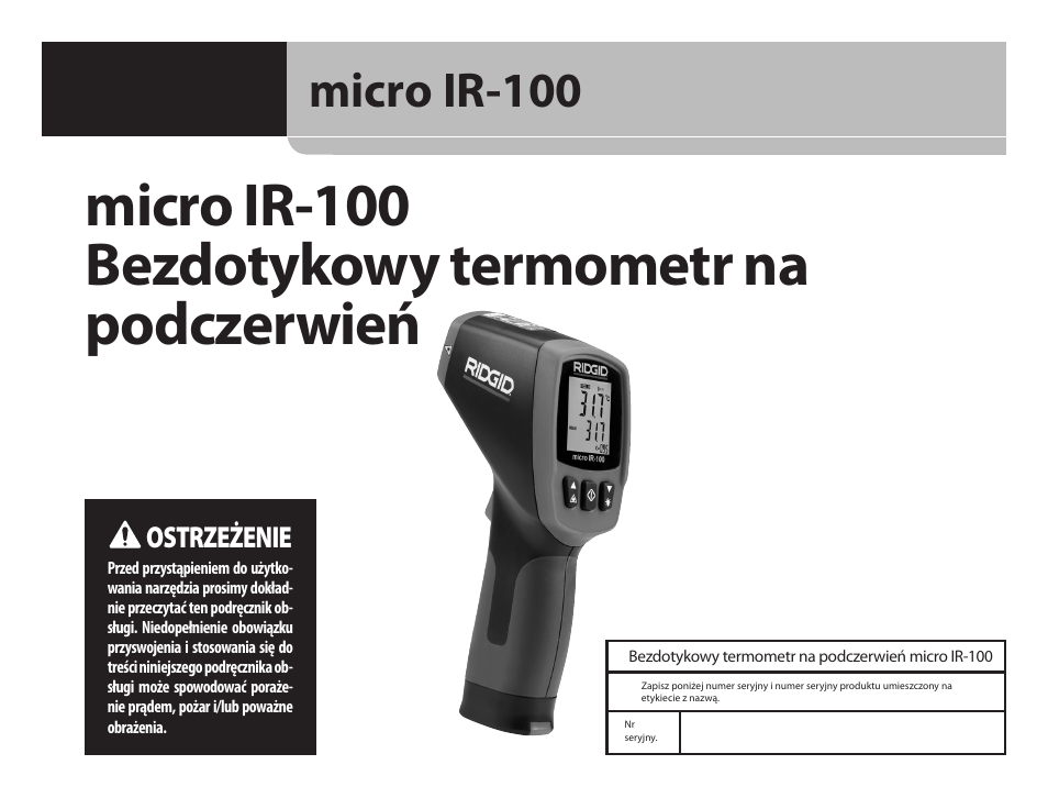 Pl_ir-100_09129, Micro ir-100 bezdotykowy termometr na podczerwień, Micro ir-100 | RIDGID micro IR-100 User Manual | Page 157 / 312