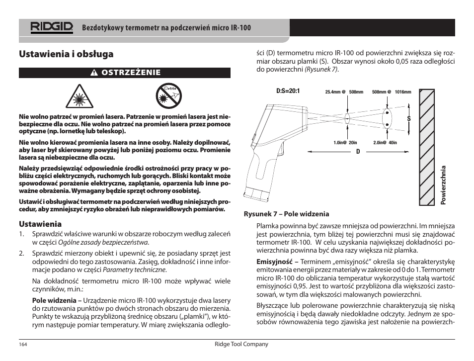 Ustawienia i obsługa | RIDGID micro IR-100 User Manual | Page 166 / 312