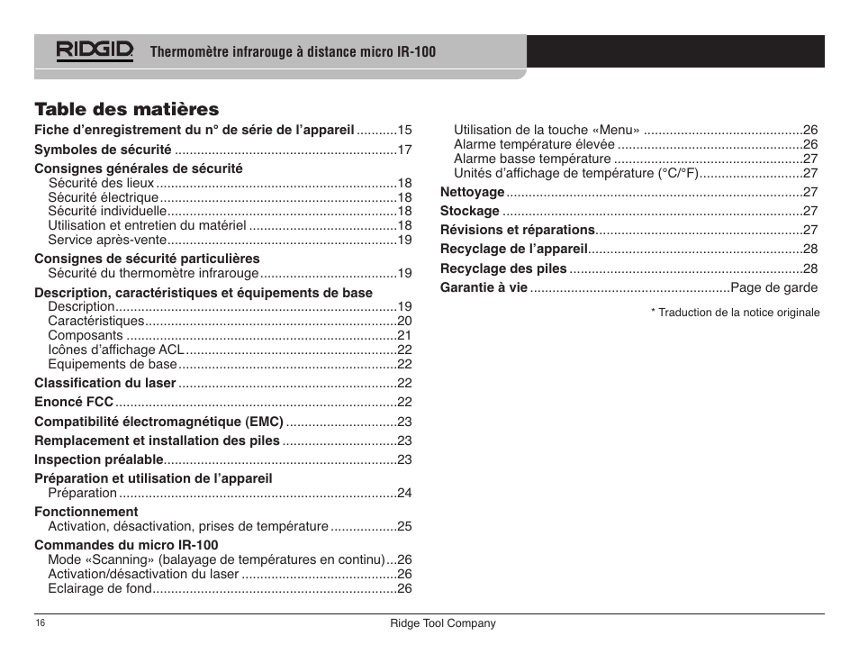 RIDGID micro IR-100 User Manual | Page 18 / 312