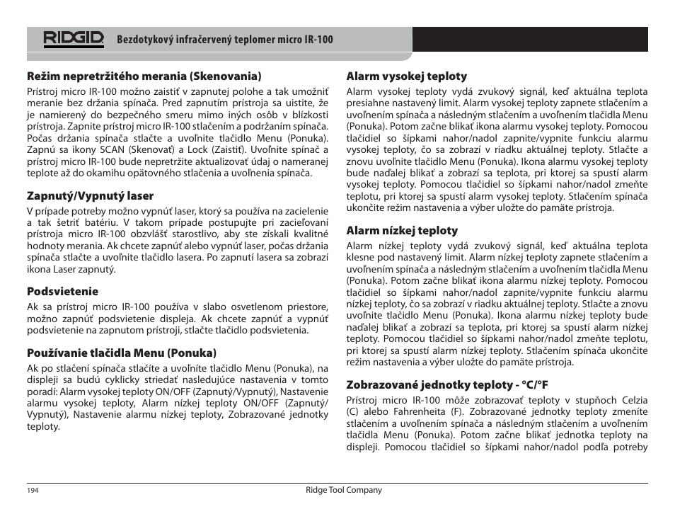 RIDGID micro IR-100 User Manual | Page 196 / 312