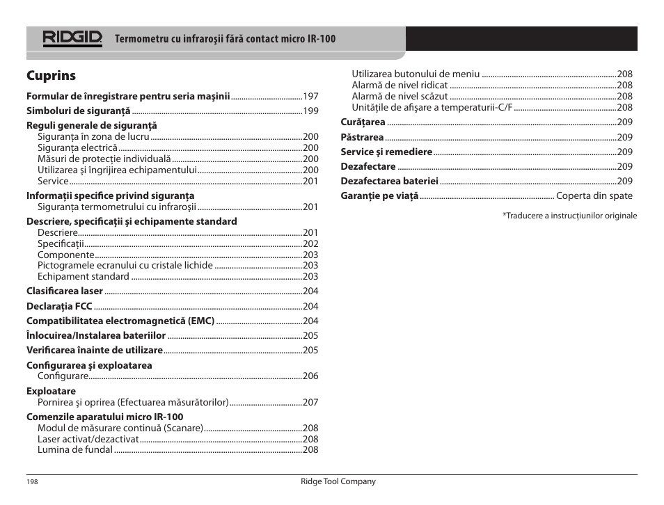 Cuprins | RIDGID micro IR-100 User Manual | Page 200 / 312