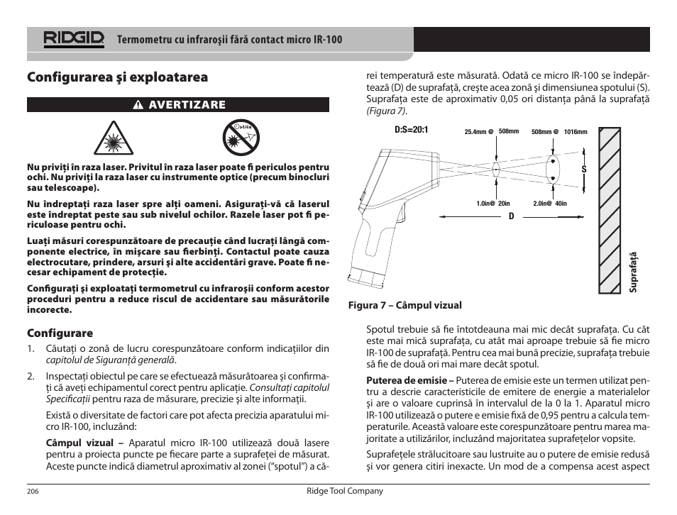 Configurarea şi exploatarea | RIDGID micro IR-100 User Manual | Page 208 / 312