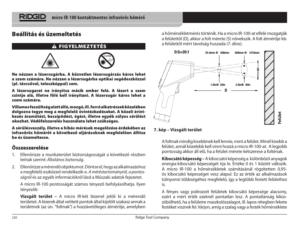 Beállítás és üzemeltetés | RIDGID micro IR-100 User Manual | Page 222 / 312