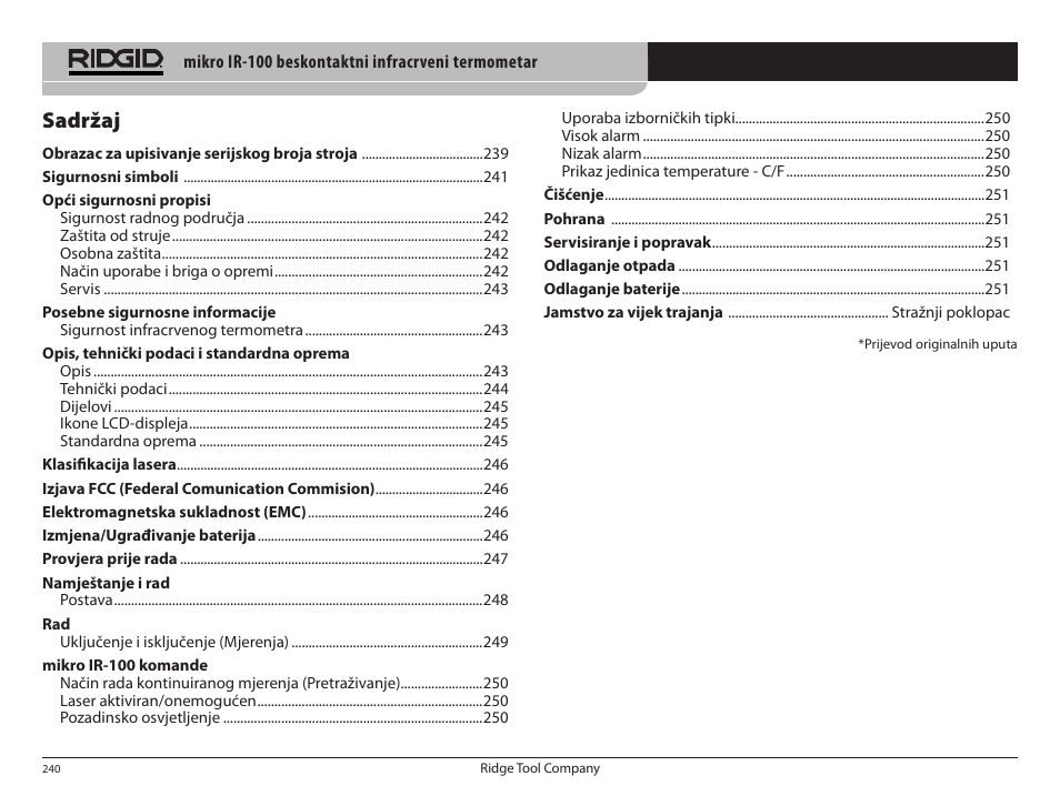 Sadržaj | RIDGID micro IR-100 User Manual | Page 242 / 312