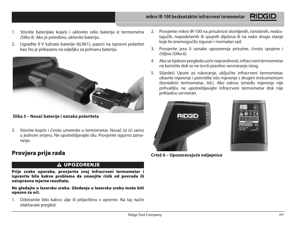 Provjera prije rada | RIDGID micro IR-100 User Manual | Page 249 / 312