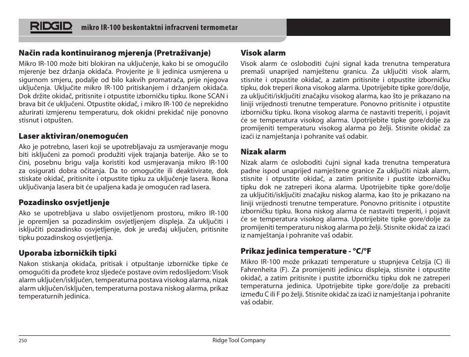 RIDGID micro IR-100 User Manual | Page 252 / 312