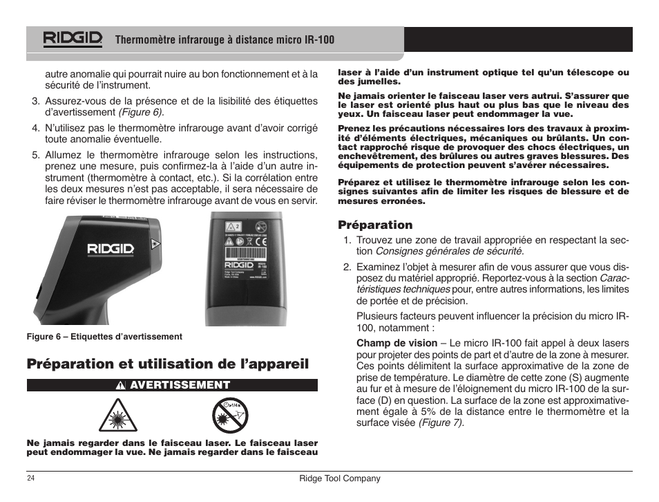 Préparation et utilisation de l’appareil | RIDGID micro IR-100 User Manual | Page 26 / 312