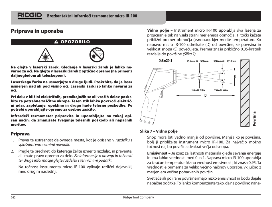 Priprava in uporaba | RIDGID micro IR-100 User Manual | Page 264 / 312
