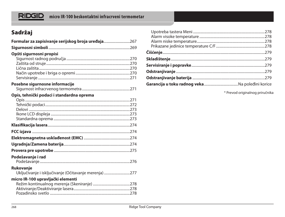 Sadržaj | RIDGID micro IR-100 User Manual | Page 270 / 312