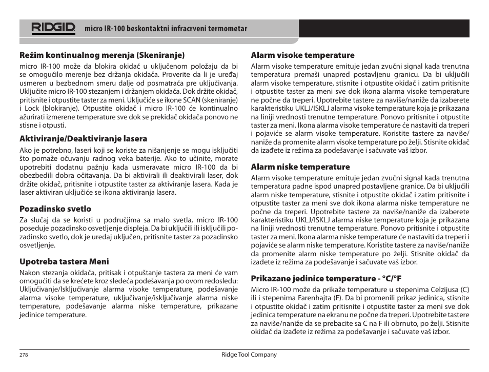 RIDGID micro IR-100 User Manual | Page 280 / 312