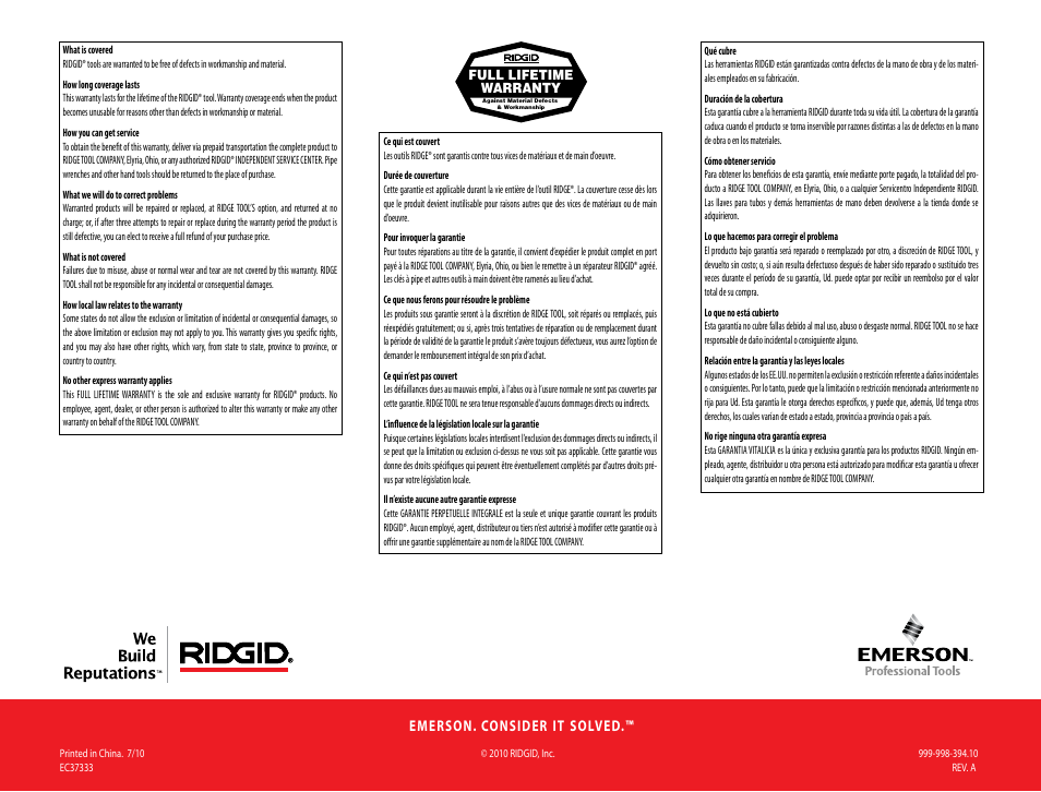 Emerson. consider it solved | RIDGID micro IR-100 User Manual | Page 312 / 312