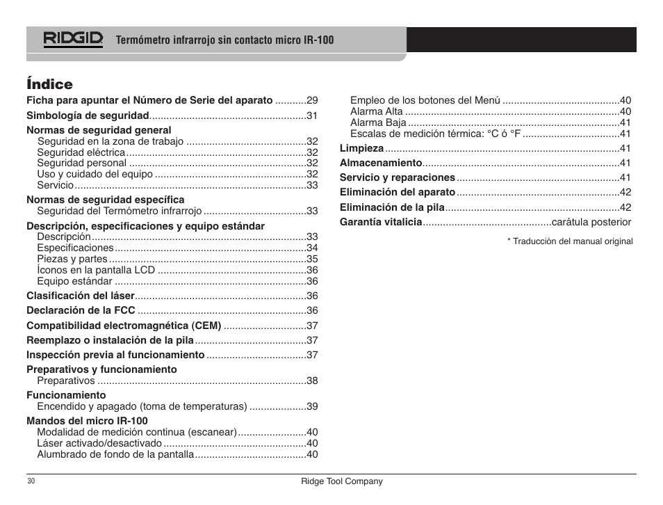 Índice | RIDGID micro IR-100 User Manual | Page 32 / 312