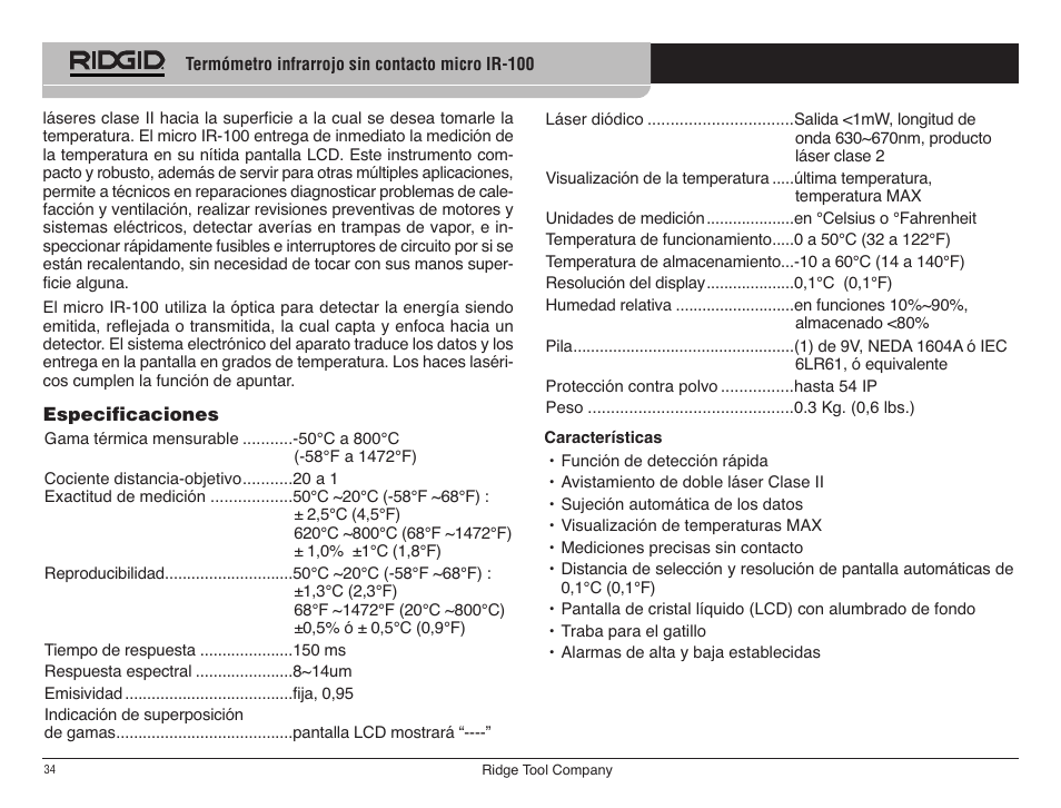 RIDGID micro IR-100 User Manual | Page 36 / 312