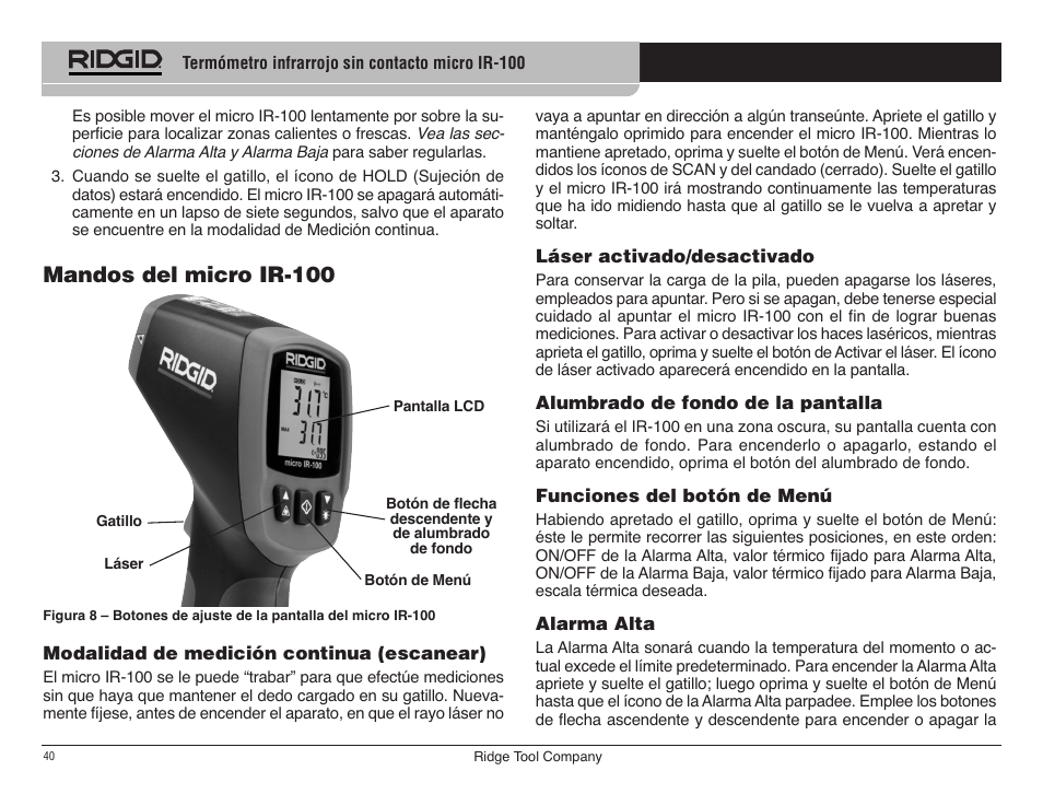 Mandos del micro ir-100 | RIDGID micro IR-100 User Manual | Page 42 / 312