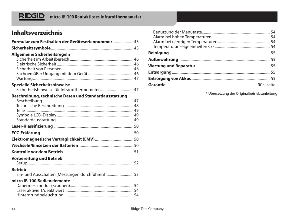RIDGID micro IR-100 User Manual | Page 46 / 312