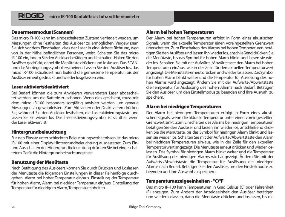 RIDGID micro IR-100 User Manual | Page 56 / 312