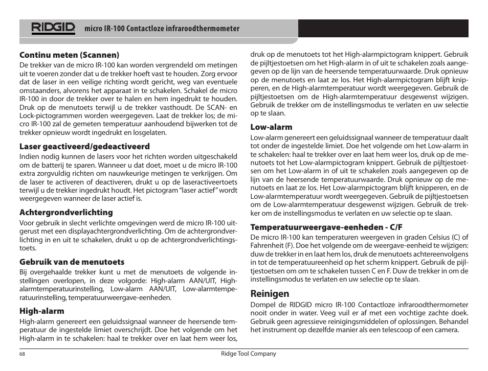 Reinigen | RIDGID micro IR-100 User Manual | Page 70 / 312