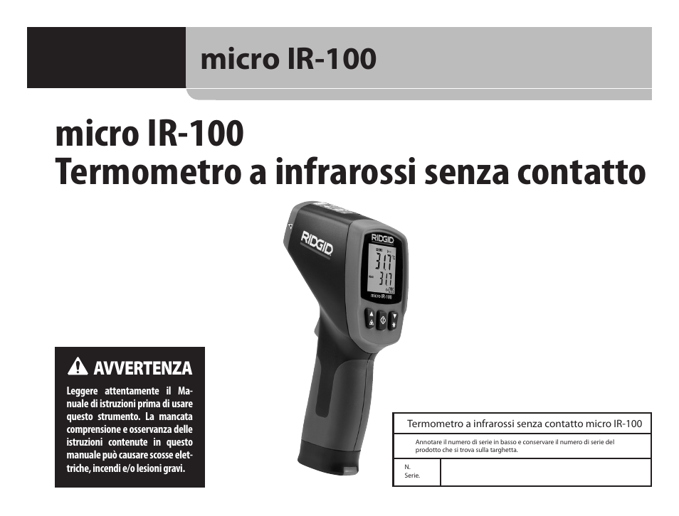 It_09129_ir100, Micro ir-100, Avvertenza | RIDGID micro IR-100 User Manual | Page 73 / 312
