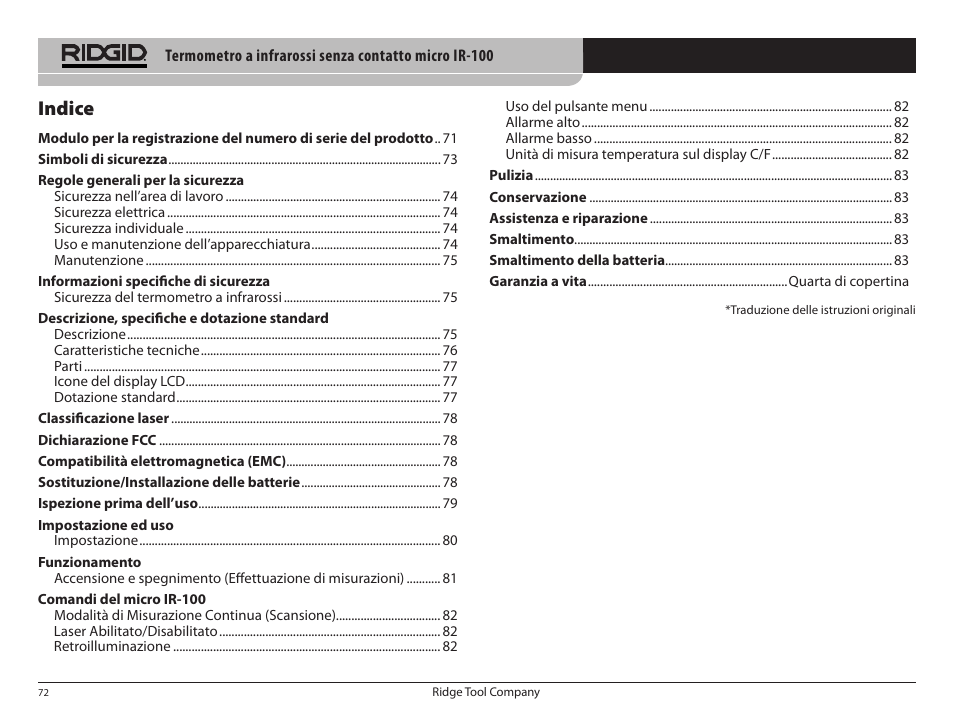 Indice | RIDGID micro IR-100 User Manual | Page 74 / 312