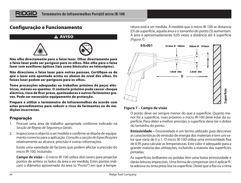 Configuração e funcionamento | RIDGID micro IR-100 User Manual | Page 96 / 312