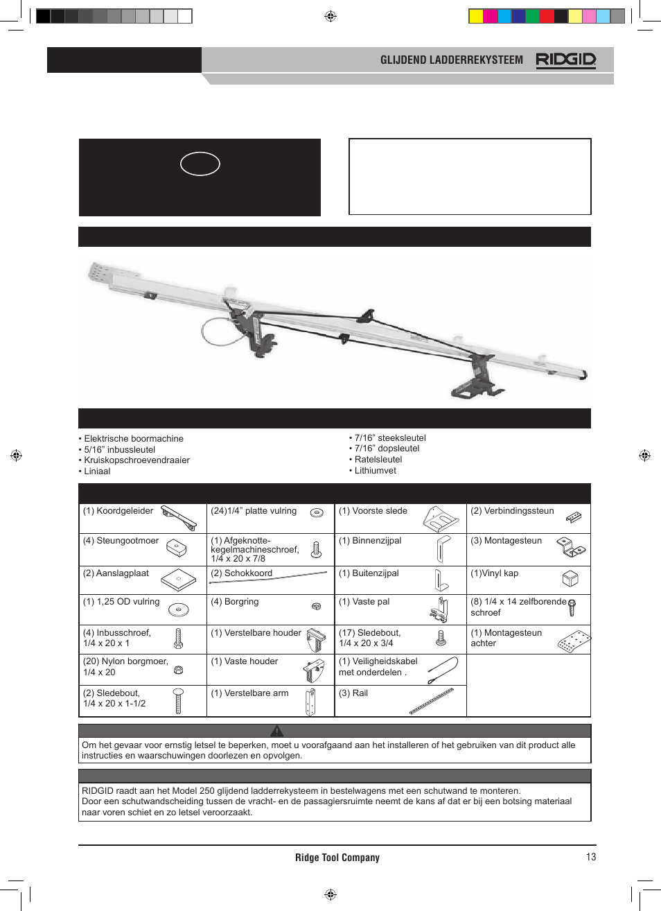 Gebruiksaanwijzing, Glijdend ladder- rekysteem, Model 250 | Onderdelenlijst | RIDGID SLIDING LADDER RACK 250 User Manual | Page 14 / 80