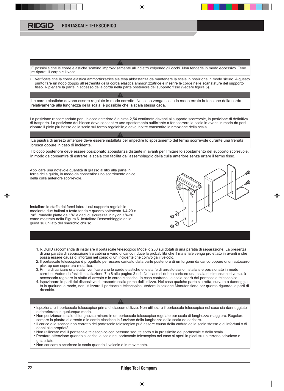 Istruzioni per l’uso, Portascale telescopico, Avvertenza | RIDGID SLIDING LADDER RACK 250 User Manual | Page 23 / 80