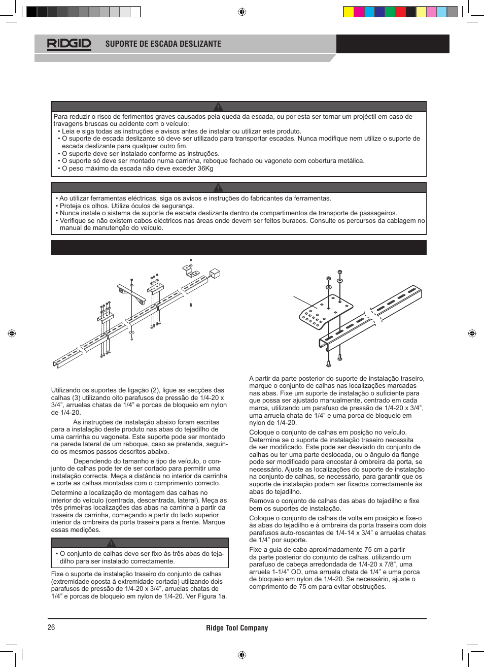 Instruções de instalação | RIDGID SLIDING LADDER RACK 250 User Manual | Page 27 / 80