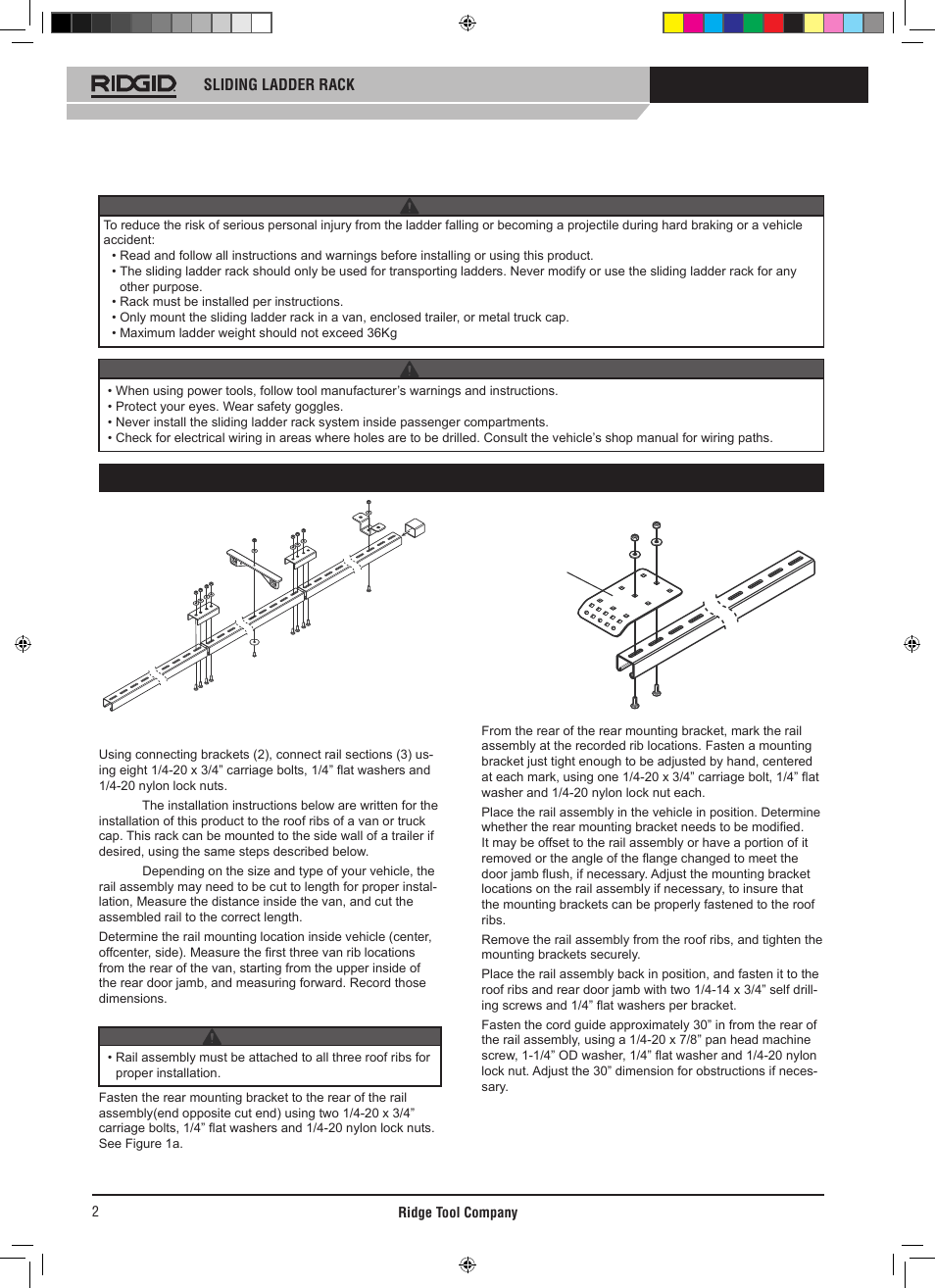 Installation instructions | RIDGID SLIDING LADDER RACK 250 User Manual | Page 3 / 80