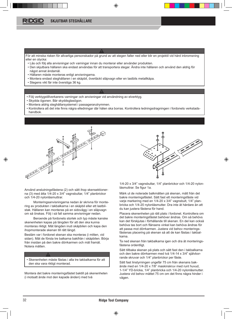 Monteringsanvisningar | RIDGID SLIDING LADDER RACK 250 User Manual | Page 33 / 80