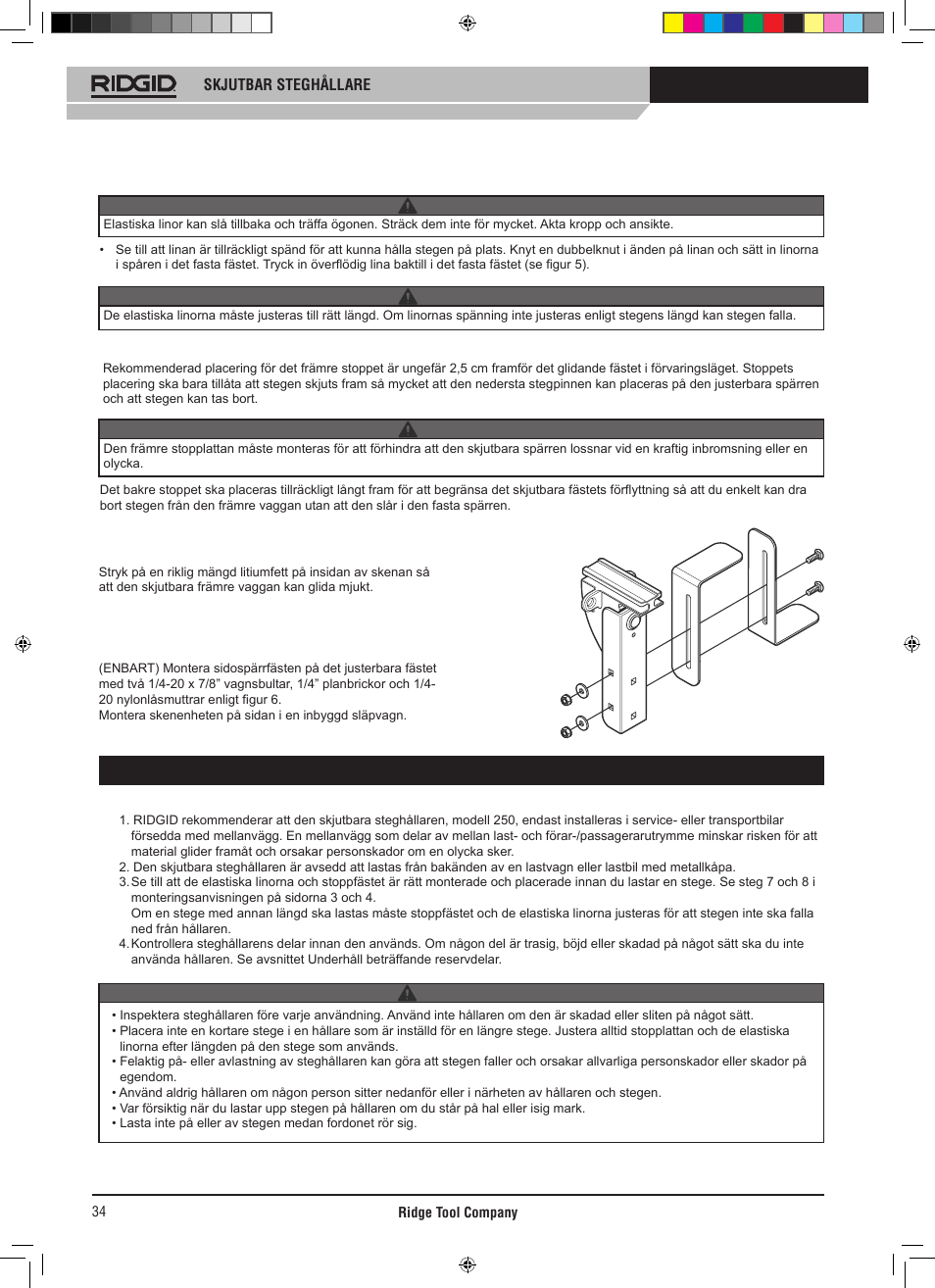 Användningsanvisningar | RIDGID SLIDING LADDER RACK 250 User Manual | Page 35 / 80