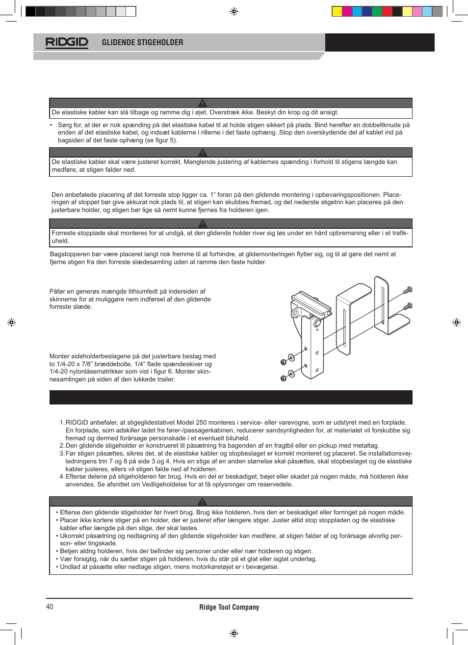 Brugsanvisning | RIDGID SLIDING LADDER RACK 250 User Manual | Page 41 / 80