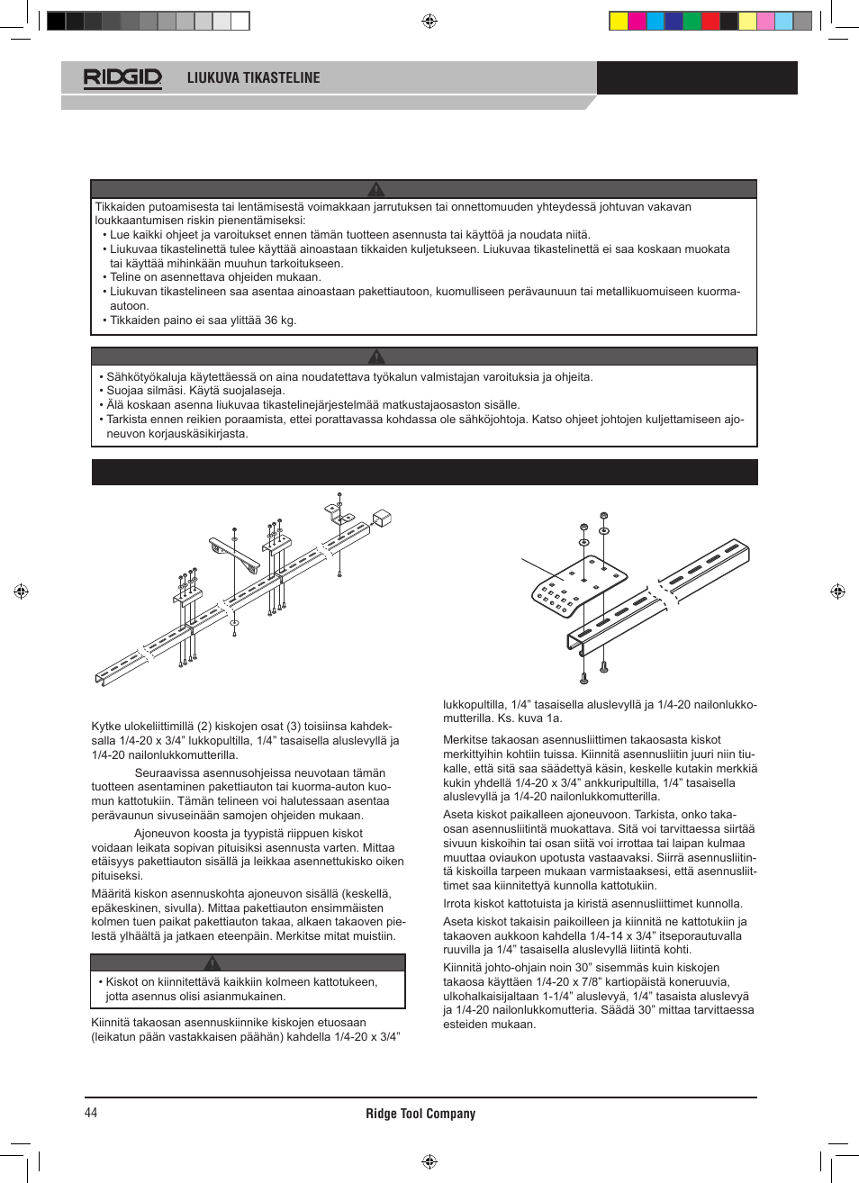 Asennusohjeet | RIDGID SLIDING LADDER RACK 250 User Manual | Page 45 / 80