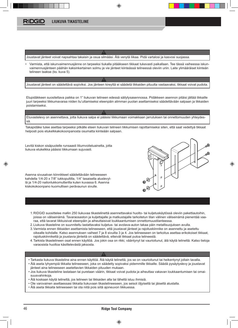 Käyttöohjeet | RIDGID SLIDING LADDER RACK 250 User Manual | Page 47 / 80