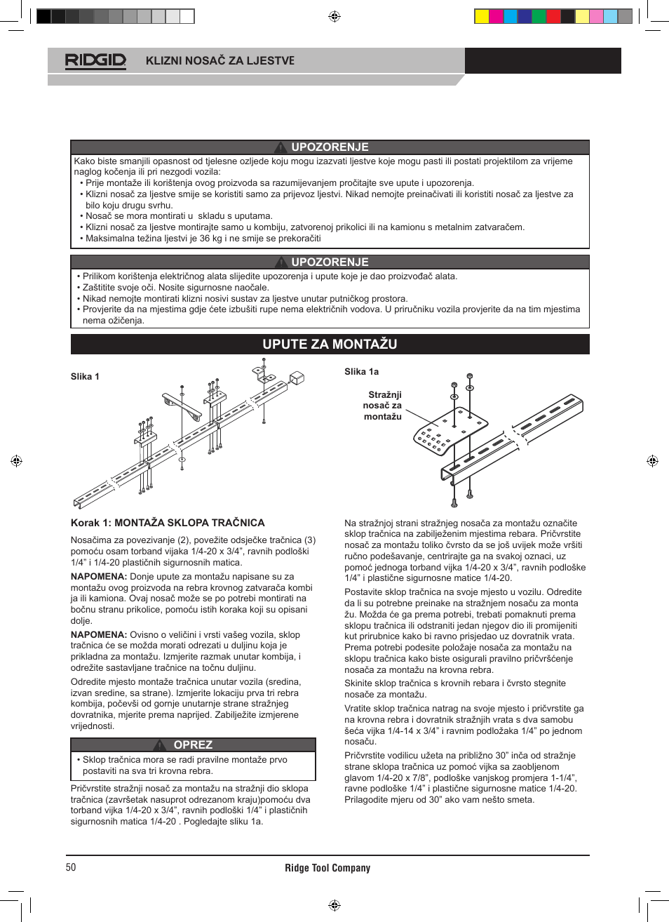 Upute za montažu | RIDGID SLIDING LADDER RACK 250 User Manual | Page 51 / 80