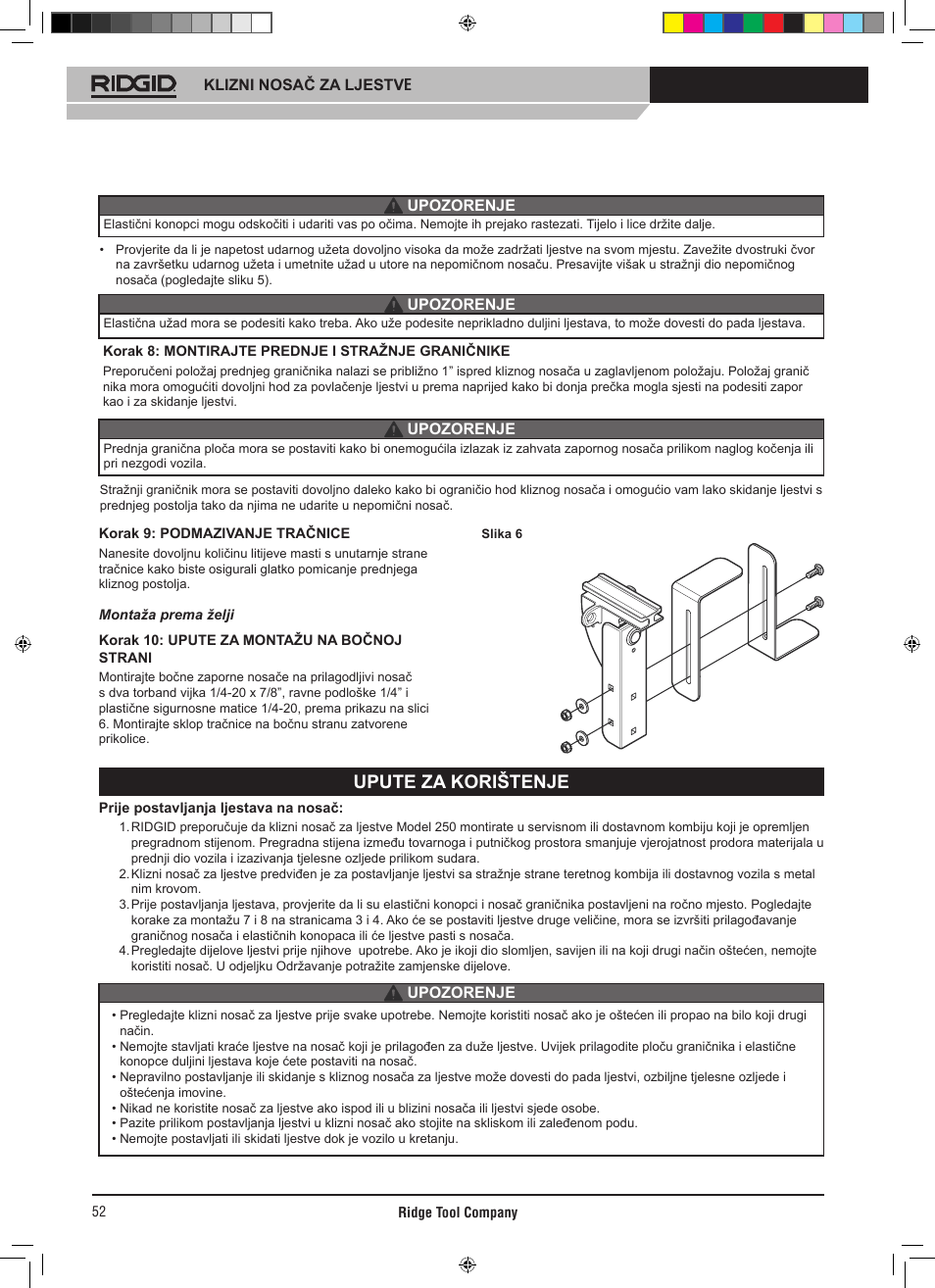 Upute za korištenje | RIDGID SLIDING LADDER RACK 250 User Manual | Page 53 / 80