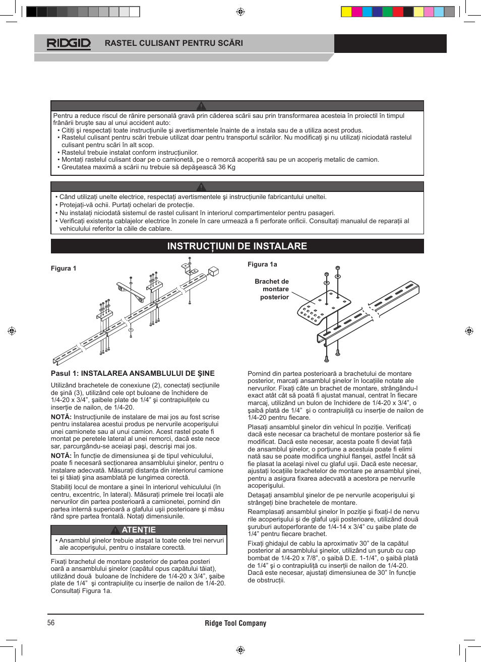 Instrucţiuni de instalare | RIDGID SLIDING LADDER RACK 250 User Manual | Page 57 / 80